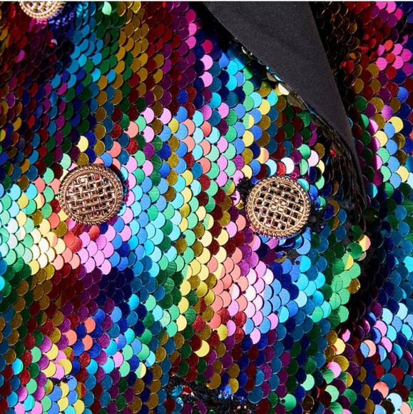 Rainbow Sequin Women's Tuxedo Jacket - Picture 6 of 7